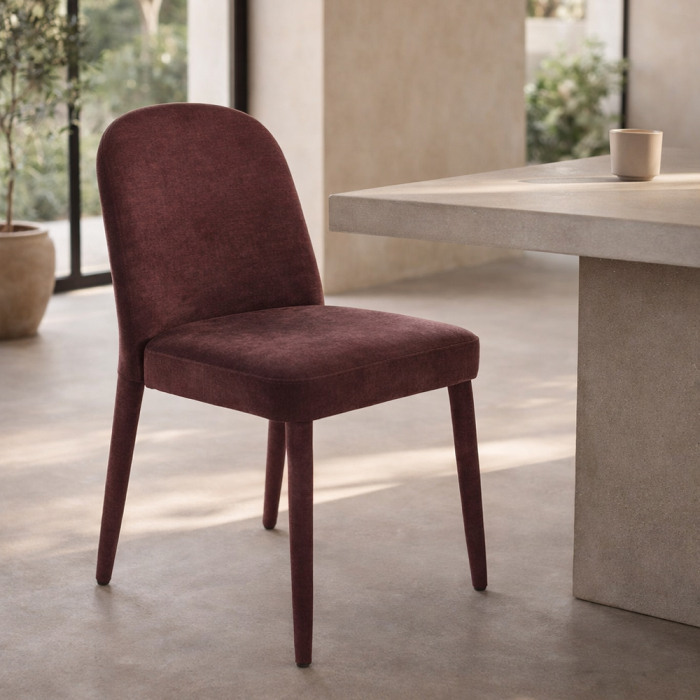 Set 4 scaune dining și Horeca din stofă chenille vișiniu bordo [2]