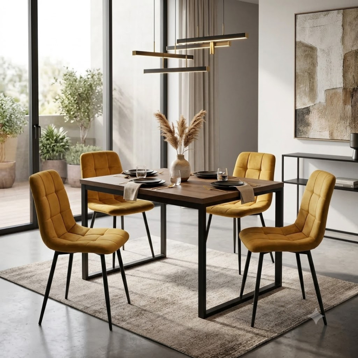 Set 4 scaune tapitate catifea galben ocru Q-Line - CreativDeco.ro [2]
