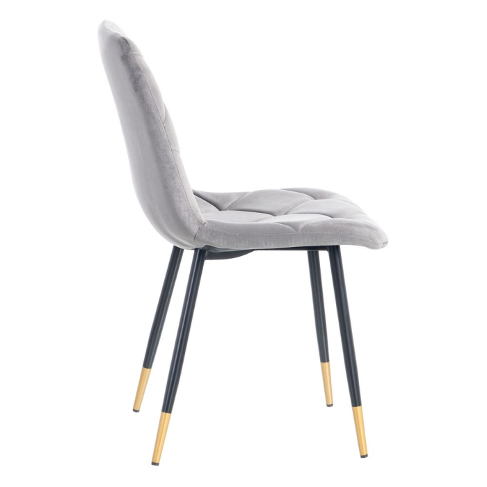 Set 4 scaune dining HoReCa din catifea gri cu picioare negre și vârfuri aurii [3]