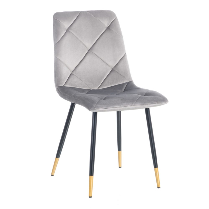 Set 4 scaune dining HoReCa din catifea gri cu picioare negre și vârfuri aurii [2]