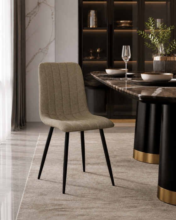 Set 4 scaune dining HoReCa din stofă verde cu picioare metalice negre [2]