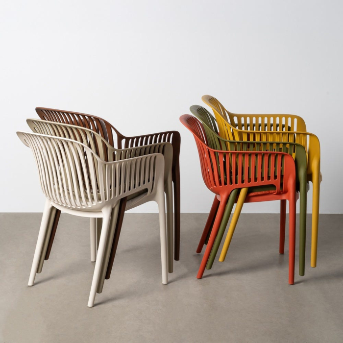 Set 4 scaune maro din polipropilenă cu brațe pentru exterior [3]