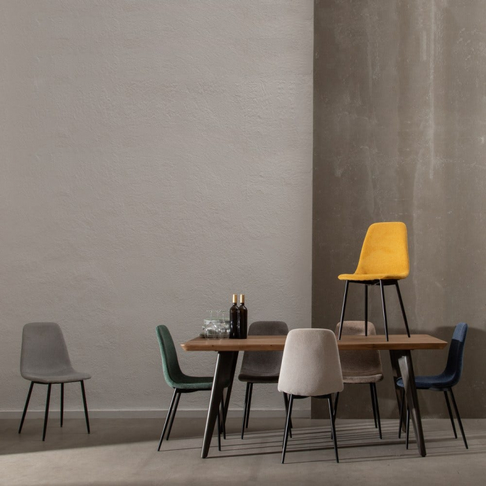 Scaune bej texturate, design scandinav ergonomic – set 4 bucăți, picioare negre [2]