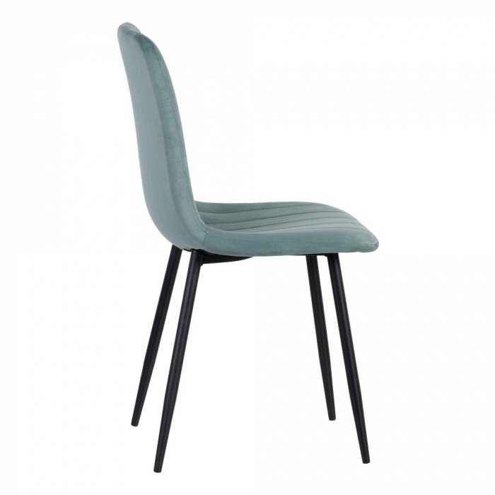 Scaune aquamarine din catifea cu spătar înalt și cusături verticale – set 4 bucăți [5]