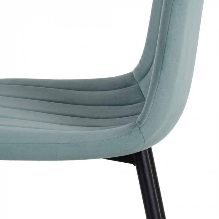 Scaune aquamarine din catifea cu spătar înalt și cusături verticale – set 4 bucăți [9]
