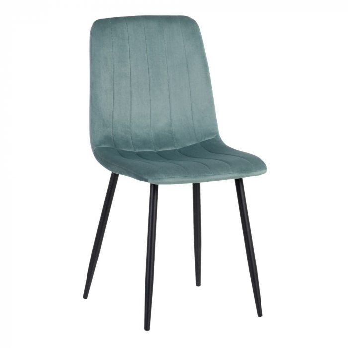 Scaune aquamarine din catifea cu spătar înalt și cusături verticale – set 4 bucăți [4]