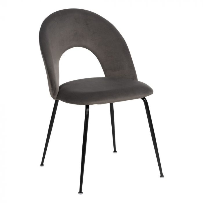 Scaune catifea gri închis cu picioare metalice negre – set 4 bucăți, stil modern [3]