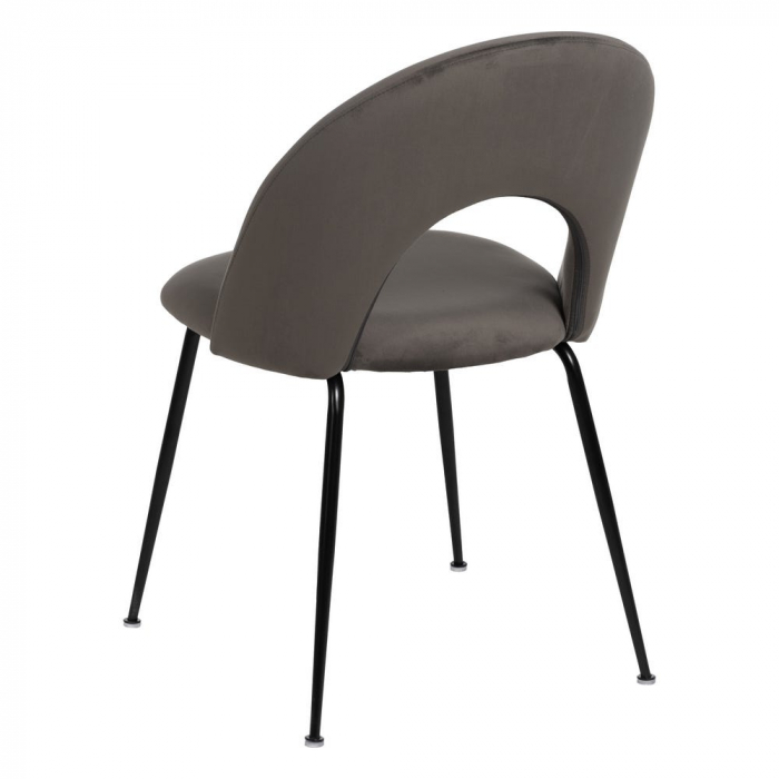 Scaune catifea gri închis cu picioare metalice negre – set 4 bucăți, stil modern [5]