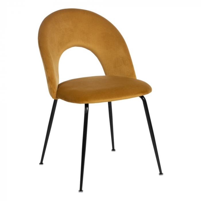 Scaune dining catifea muștar cu spătar curbat Art Deco – set de 4 bucăți [3]