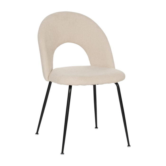 Scaune crem cu tapițerie textilă și picioare negre – set 4 bucăți, design curbat [2]