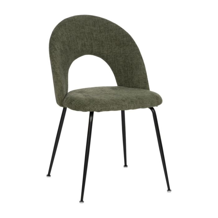 Scaune verde măsliniu cu tapițerie textilă și picioare negre – set 4 bucăți, design curbat [2]