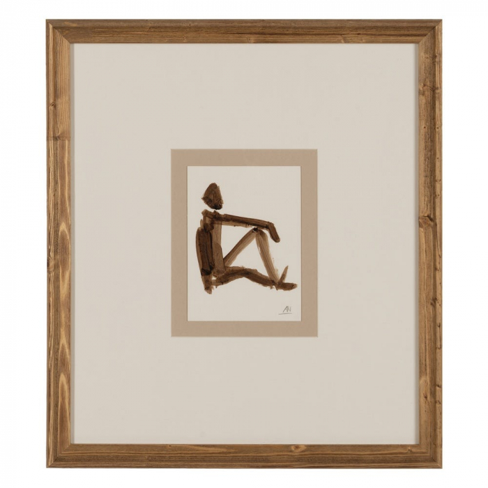 Set 4 tablouri boho figurative pictate manual, 44x50cm, maro-bej, lemn ayous și sticlă [4]