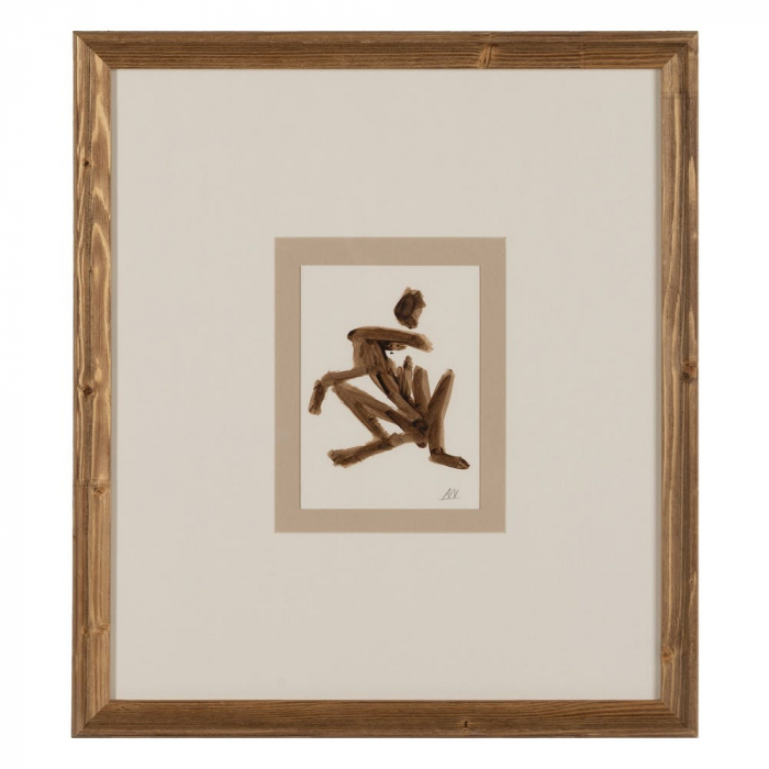Set 4 tablouri boho figurative pictate manual, 44x50cm, maro-bej, lemn ayous și sticlă [2]