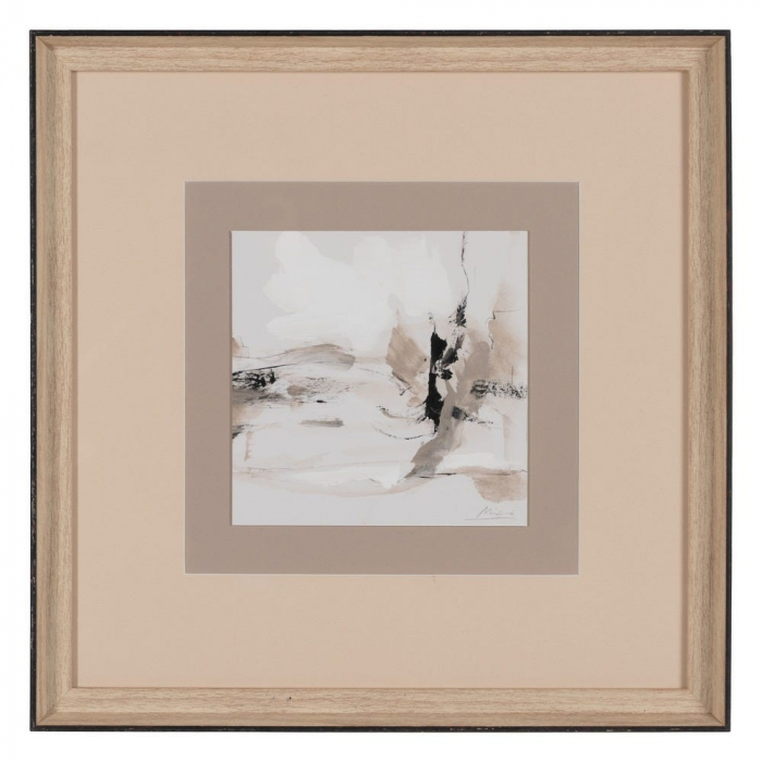 Set 4 tablouri japandi bej-crem pictate manual, sticlă și lemn ayous 40x40 cm [4]