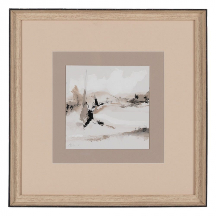 Set 4 tablouri japandi bej-crem pictate manual, sticlă și lemn ayous 40x40 cm [2]