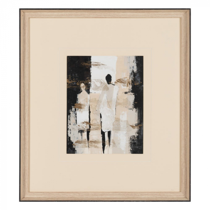 Set 4 tablouri verticale japandi bej-crem pictate manual, 44x50cm, lemn ayous și sticlă [5]