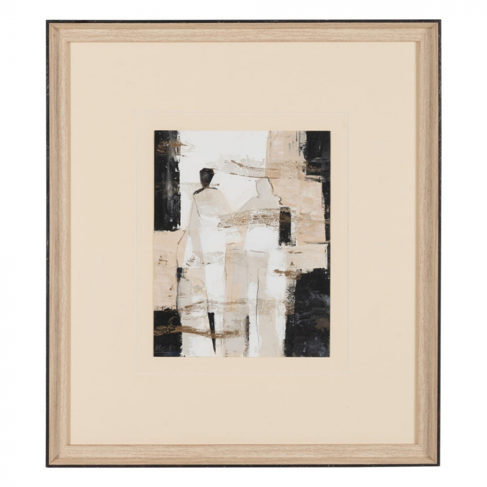 Set 4 tablouri verticale japandi bej-crem pictate manual, 44x50cm, lemn ayous și sticlă [2]