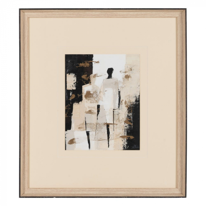 Set 4 tablouri verticale japandi bej-crem pictate manual, 44x50cm, lemn ayous și sticlă [4]