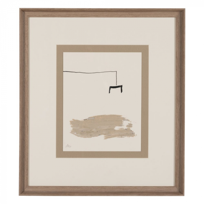 Set 4 tablouri japandi abstracte pictate manual, 44x50cm, crem-bej-negru, lemn ayous și sticlă [4]