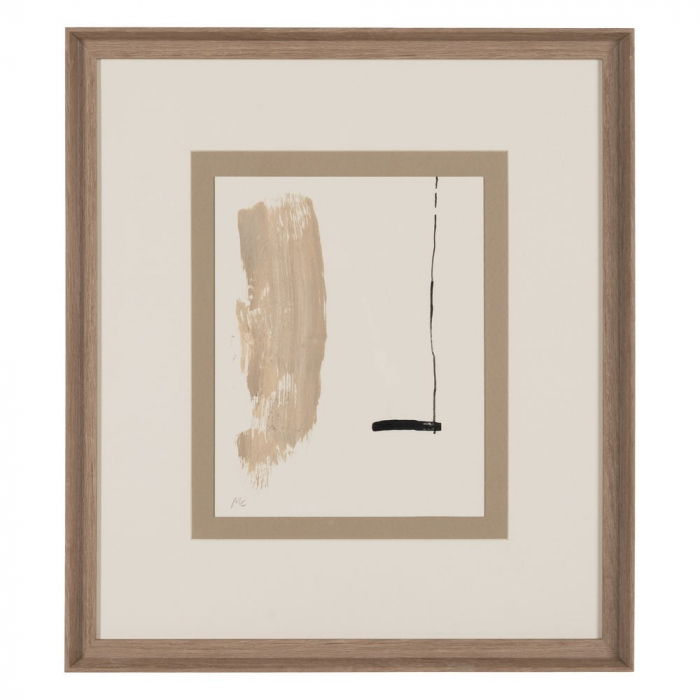 Set 4 tablouri japandi abstracte pictate manual, 44x50cm, crem-bej-negru, lemn ayous și sticlă [3]