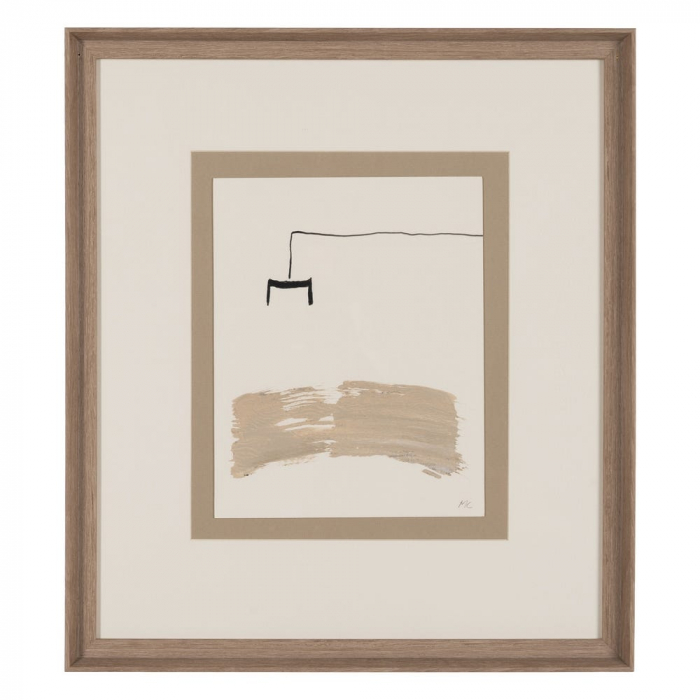 Set 4 tablouri japandi abstracte pictate manual, 44x50cm, crem-bej-negru, lemn ayous și sticlă [5]
