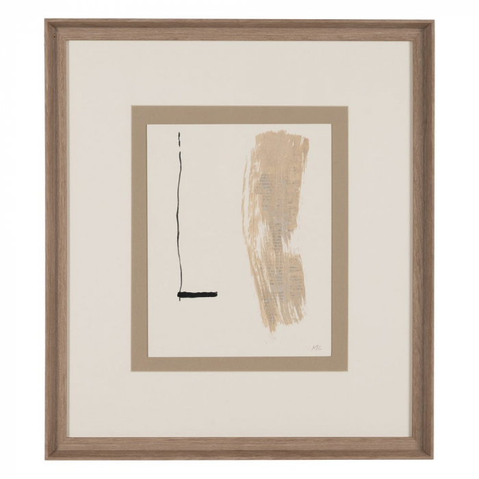 Set 4 tablouri japandi abstracte pictate manual, 44x50cm, crem-bej-negru, lemn ayous și sticlă [2]