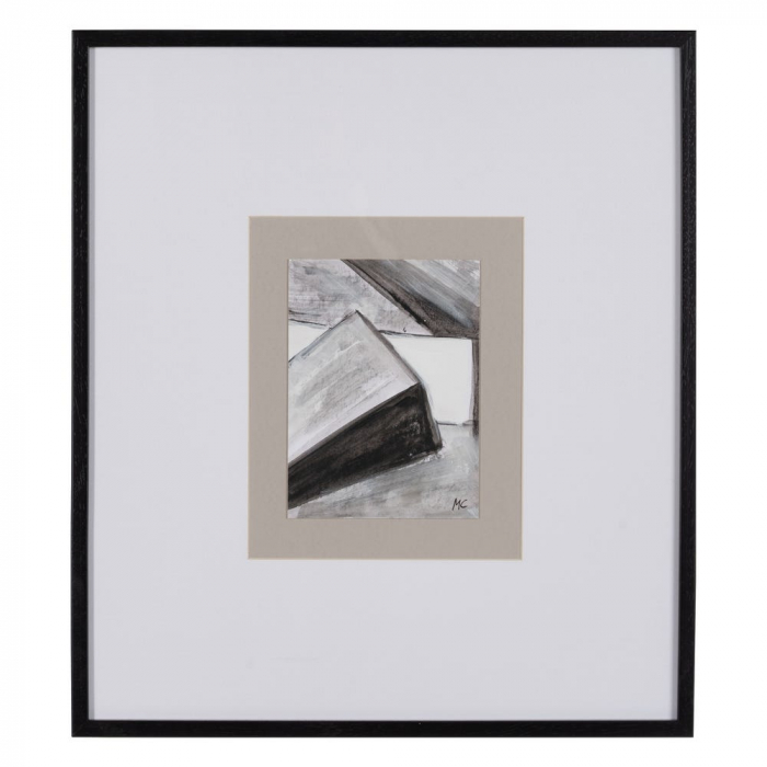 Set 4 tablouri moderne monocrome pictate manual, 44x50cm, sticlă și ramă neagră ayous [3]