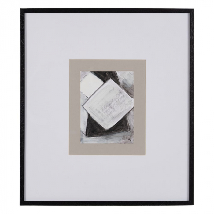 Set 4 tablouri moderne monocrome pictate manual, 44x50cm, sticlă și ramă neagră ayous [4]