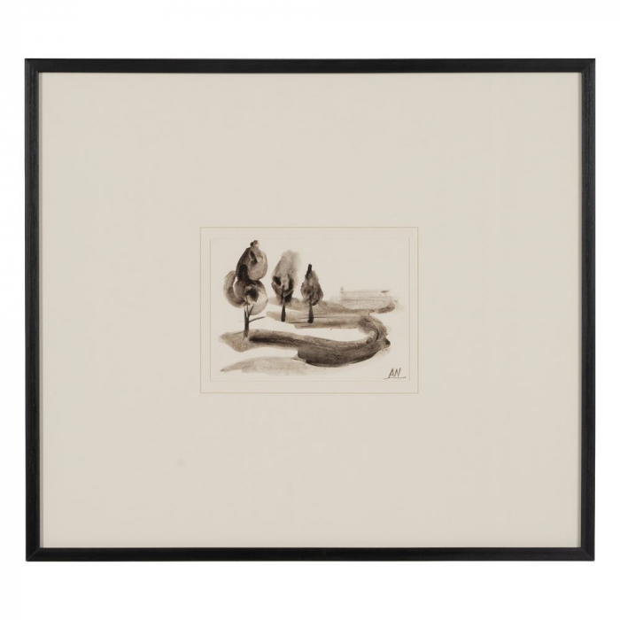 Set 4 tablouri japandi peisaj stilizat pictate manual, 50x44cm, sepia-negru, sticlă și lemn ayous [4]