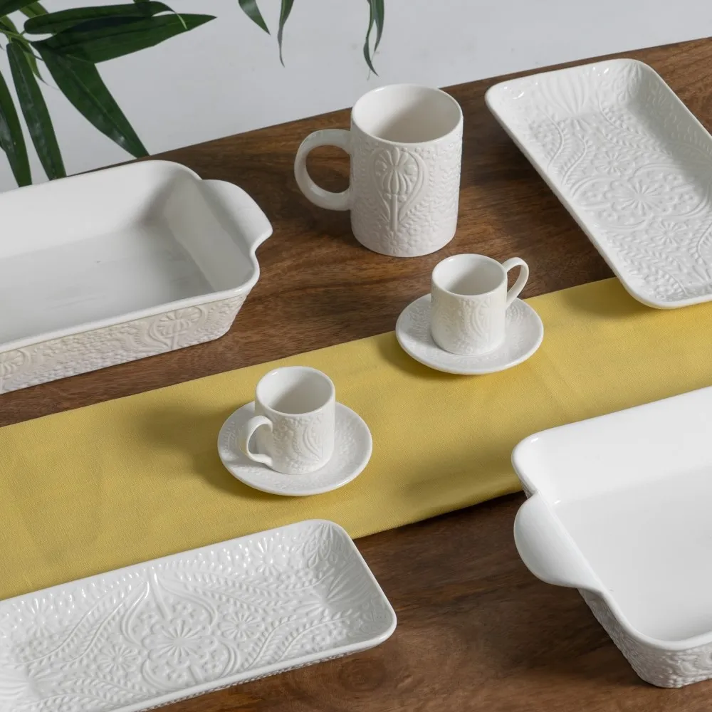 Set 6 Cani Albe cu Relief | Portelan Spaniol | Accesorii Masa [4]