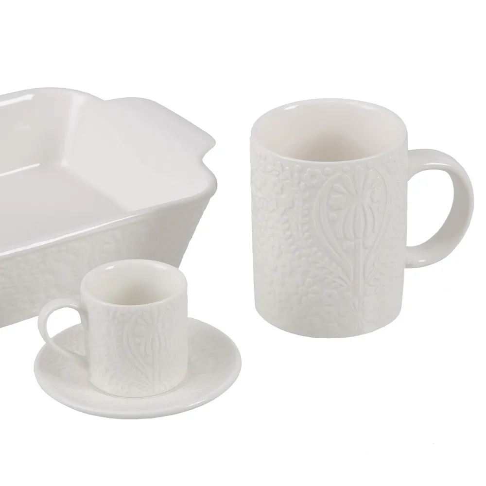 Set 6 Cani Albe cu Relief | Portelan Spaniol | Accesorii Masa [2]