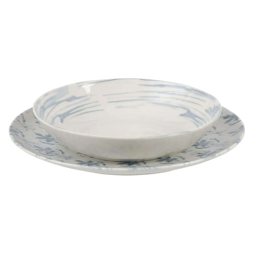 Farfurii adanci alb-albastre | Set 6 | Portelan elegant [4]