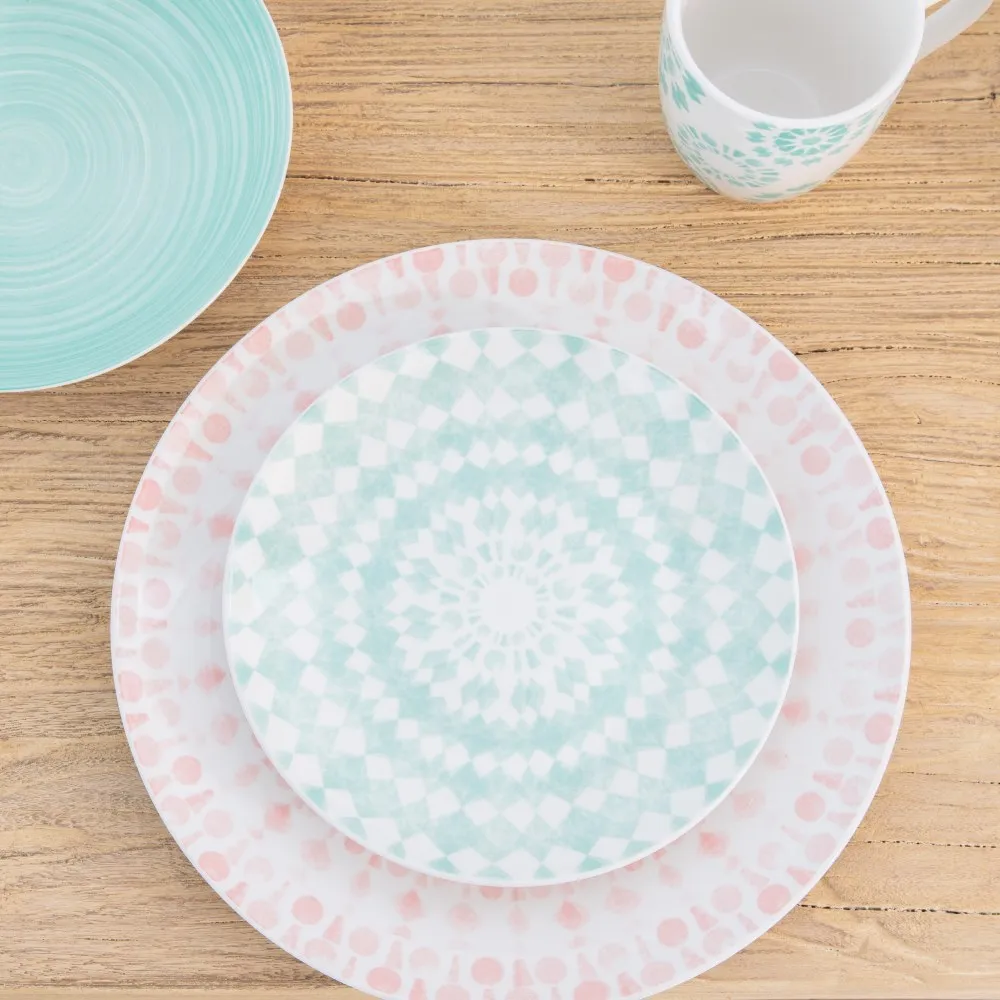Set 6 Farfurii Intinse Pink-White, Portelan Roz - CreativDeco.ro [5]