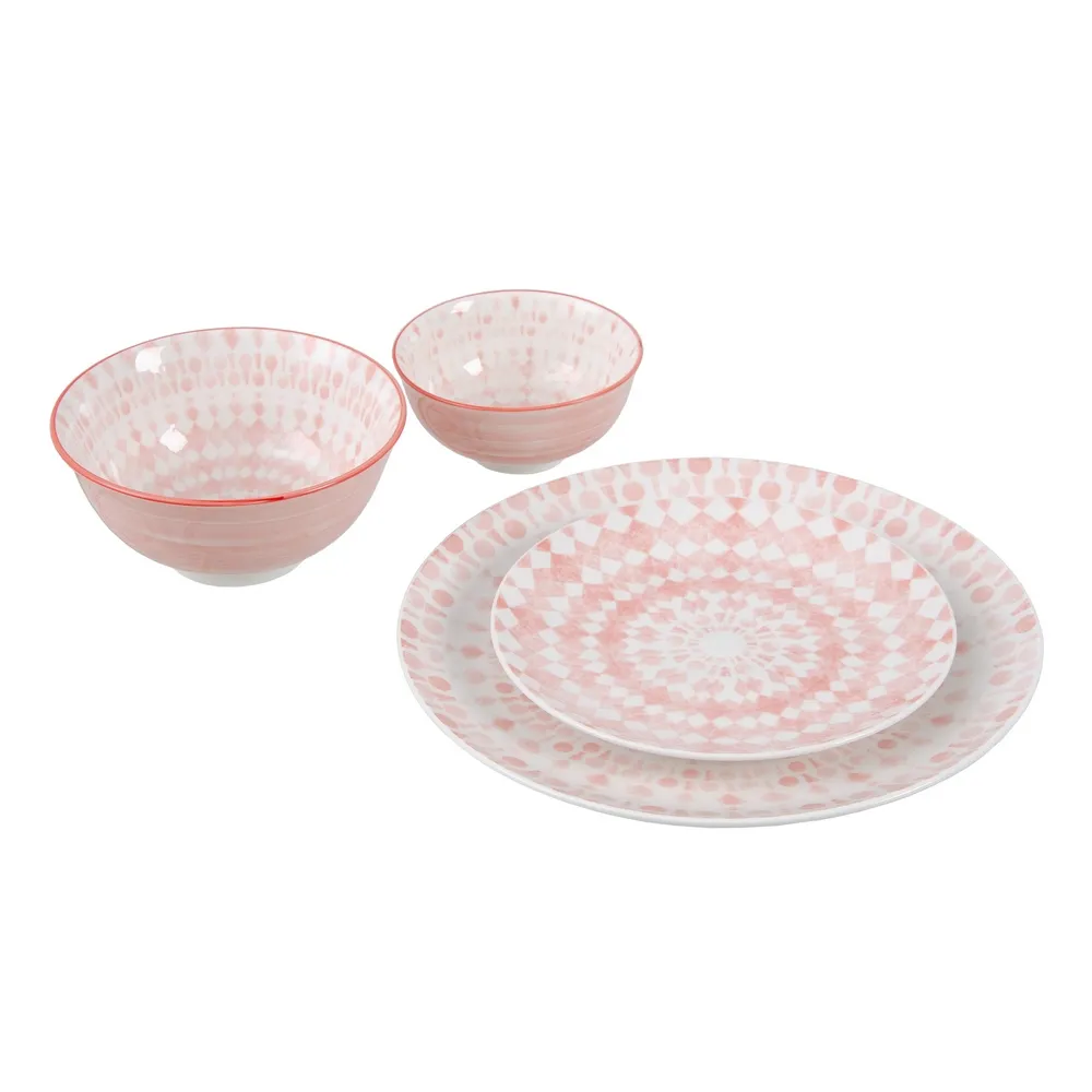Set 6 Farfurii Intinse Pink-White, Portelan Roz - CreativDeco.ro [2]