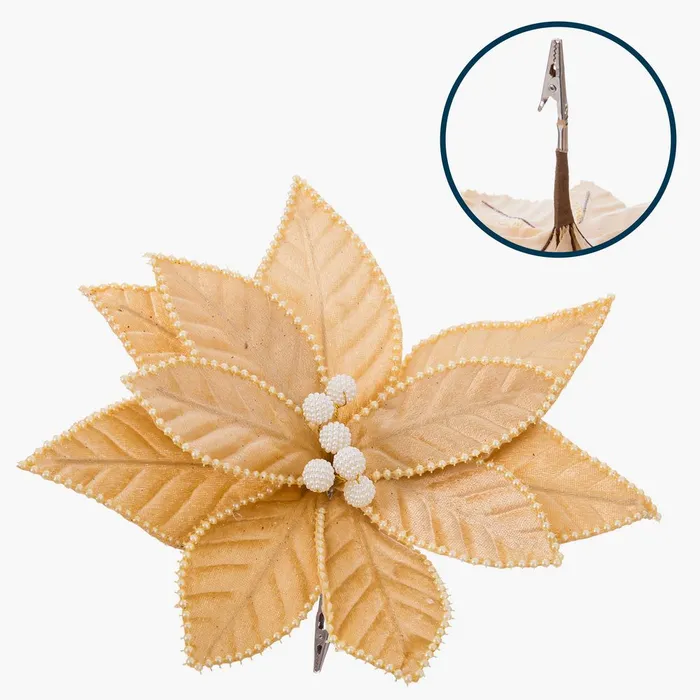 Flori Poinsettia Aurii Poliester CreativDeco - Decor Festiv Craciun [1]