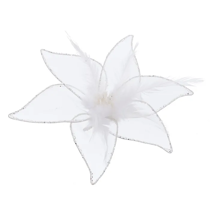 Flori Poinsettia Alb Cu Clip CreativDeco - Accesorii Craciun Lux [2]
