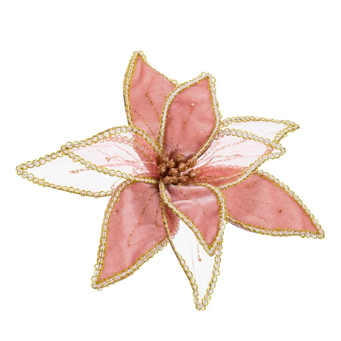Flori Poinsettia Roz Cu Clip CreativDeco - Decoratiuni Craciun Rafinament [2]