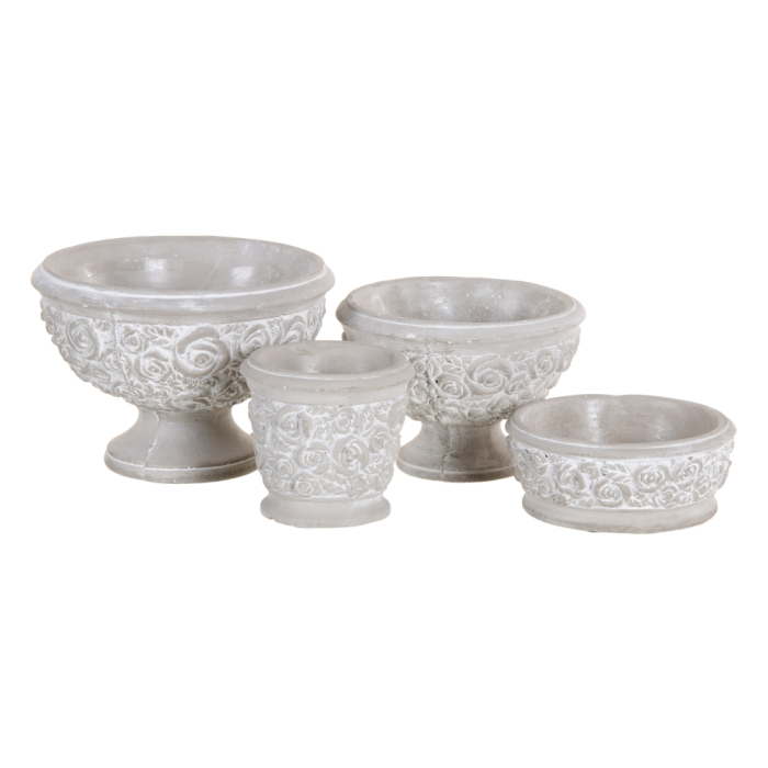 Set 6 ghivece decorative din ciment cu model floral, buză evazată [5]