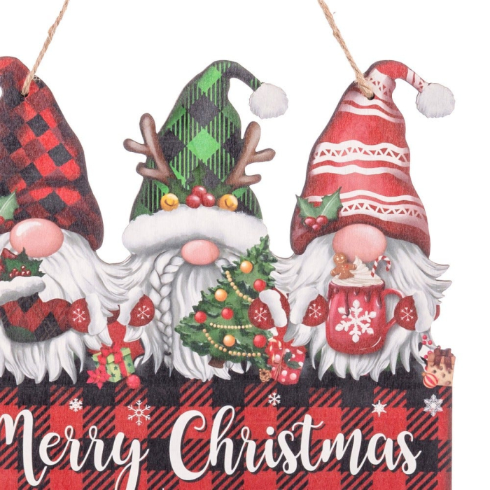 Set 6 ornamente cu trei spiriduși cu bărbi albe în carouri pe placă Merry Christmas [2]