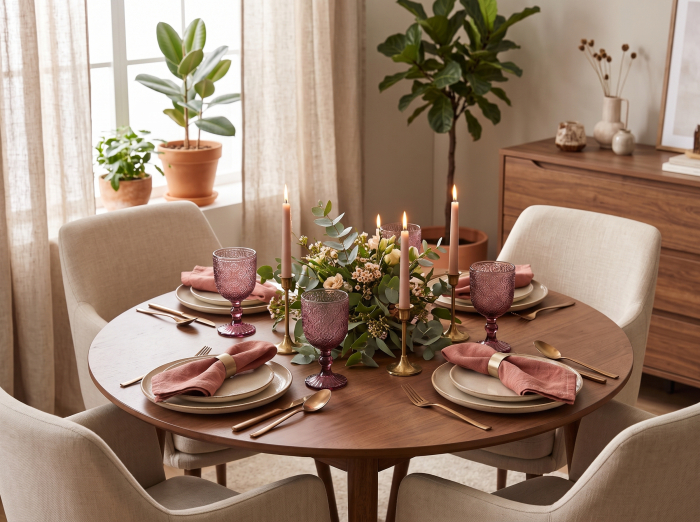Set 6 pahare de vin din sticla roz cu model floral embosat [6]