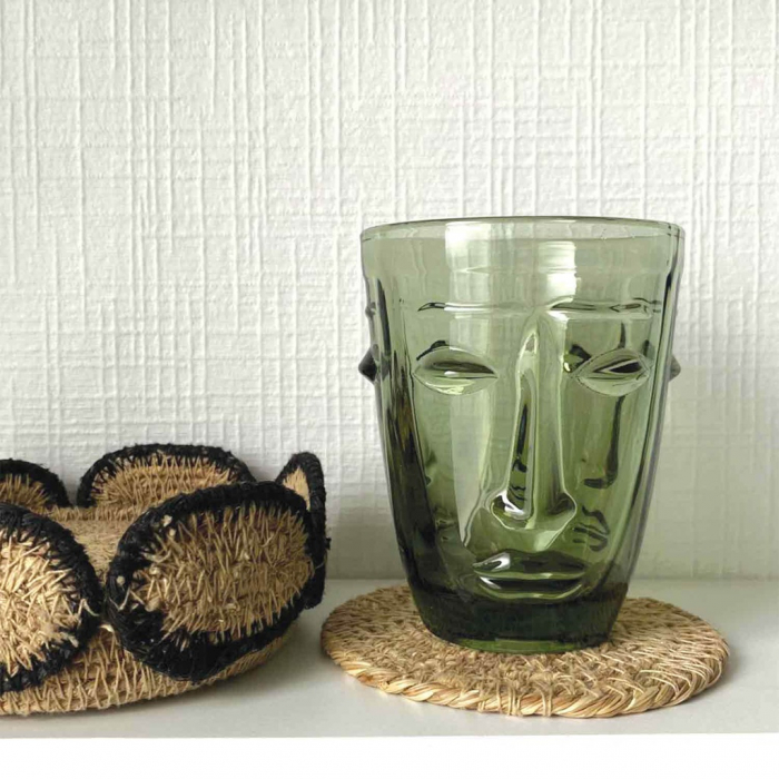 Pahare decorative sticlă verde față sculpturală set 6 Visage [2]