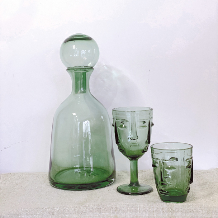 Pahare decorative sticlă verde față sculpturală set 6 Visage [9]