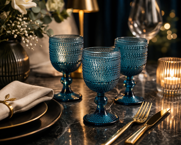 Set de 6 pahare de vin albastre din sticlă cu model embosat 240 ml [2]