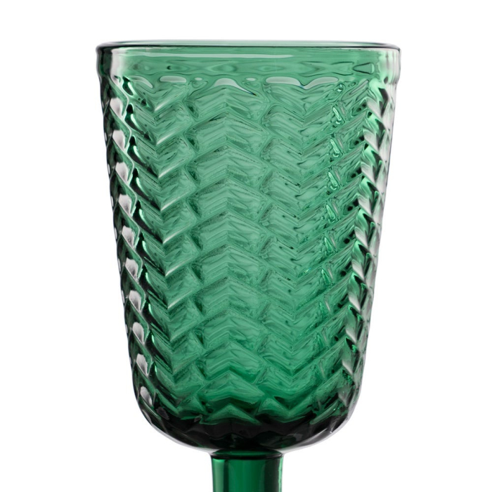 Set 6 pahare de vin din sticlă verde cu model în zigzag în relief de 280 ml [3]