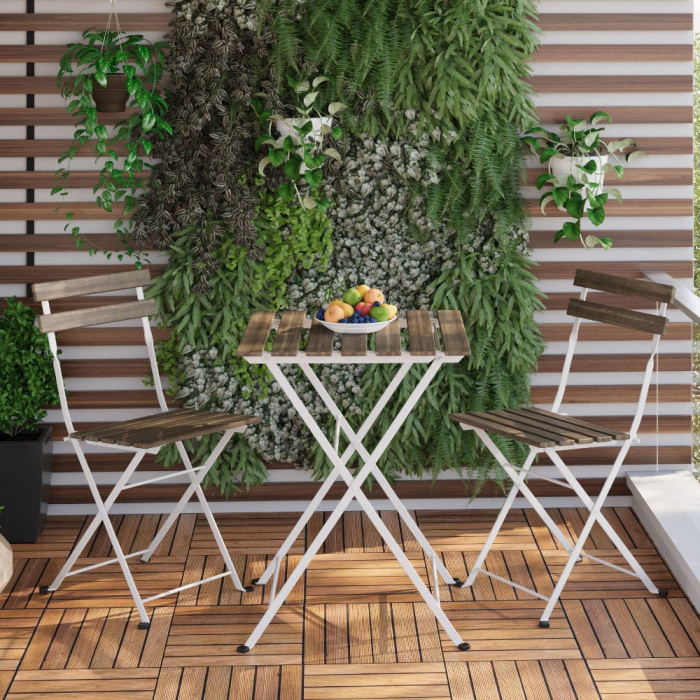 Masă și scaune pliabile Sirio alb – lemn acacia și metal pentru balcon [7]