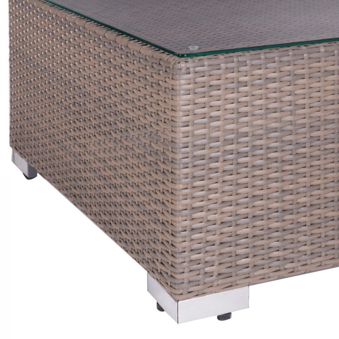 Set colțar MARLENE modular – ratan taupe, masă pătrată sticlă, perne groase [7]