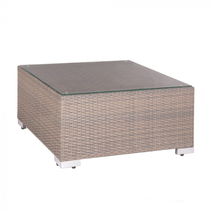 Set colțar MARLENE modular – ratan taupe, masă pătrată sticlă, perne groase [5]