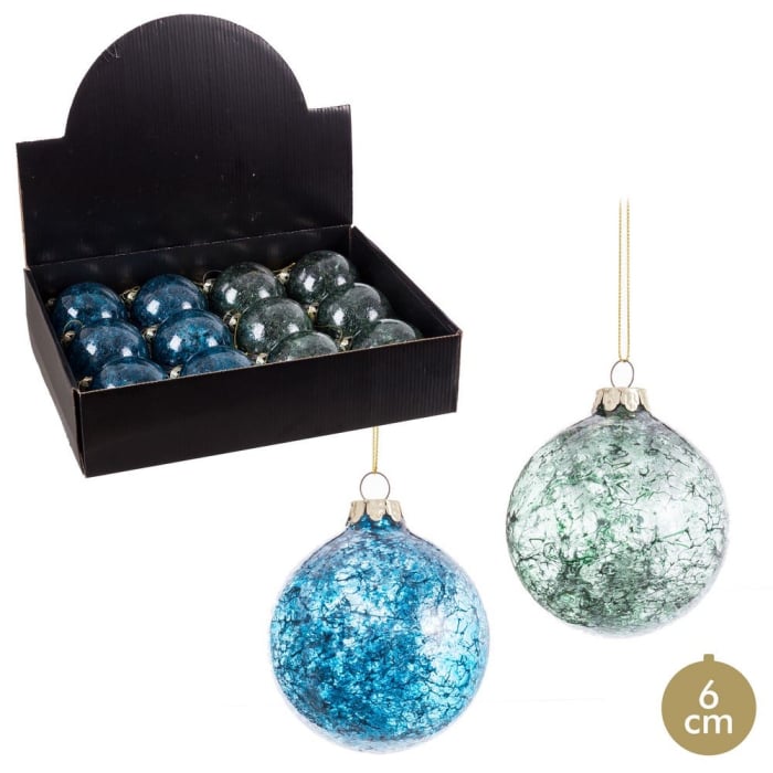 Set 12 globuri sticlă efect crăpat verde și albastru 6 cm Ixia [1]