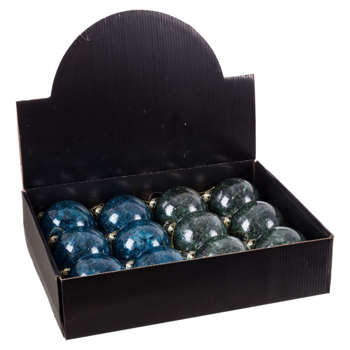 Set 12 globuri sticlă efect crăpat verde și albastru 6 cm Ixia [2]