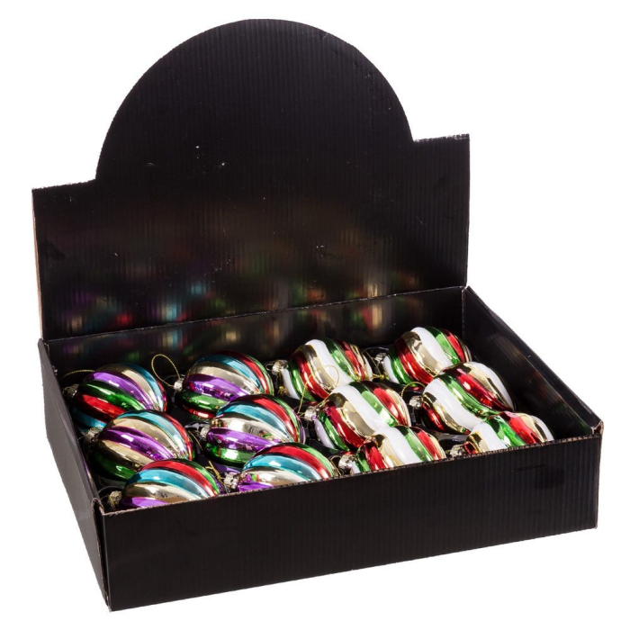 Set 12 globuri sticlă multicolore dungi spiralate 8 cm Ixia [2]